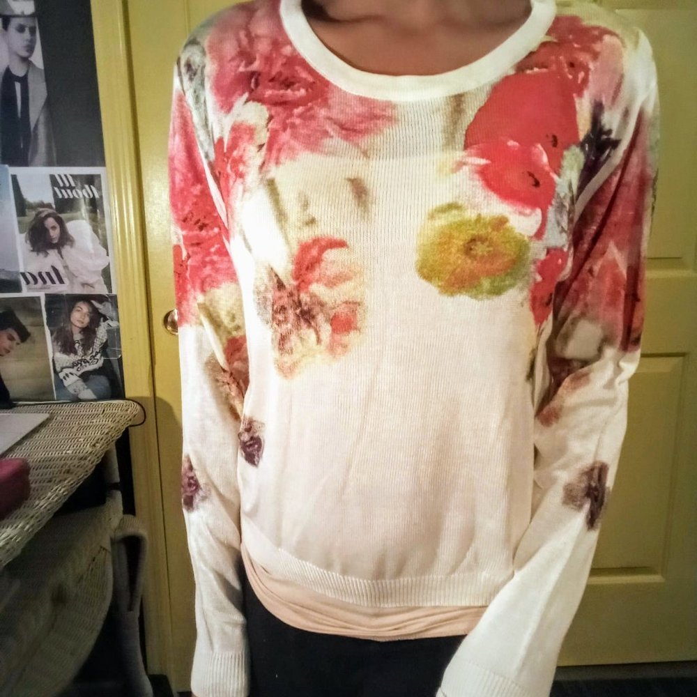 japanese designer floral print pullover sweater - made by HAODUOYI